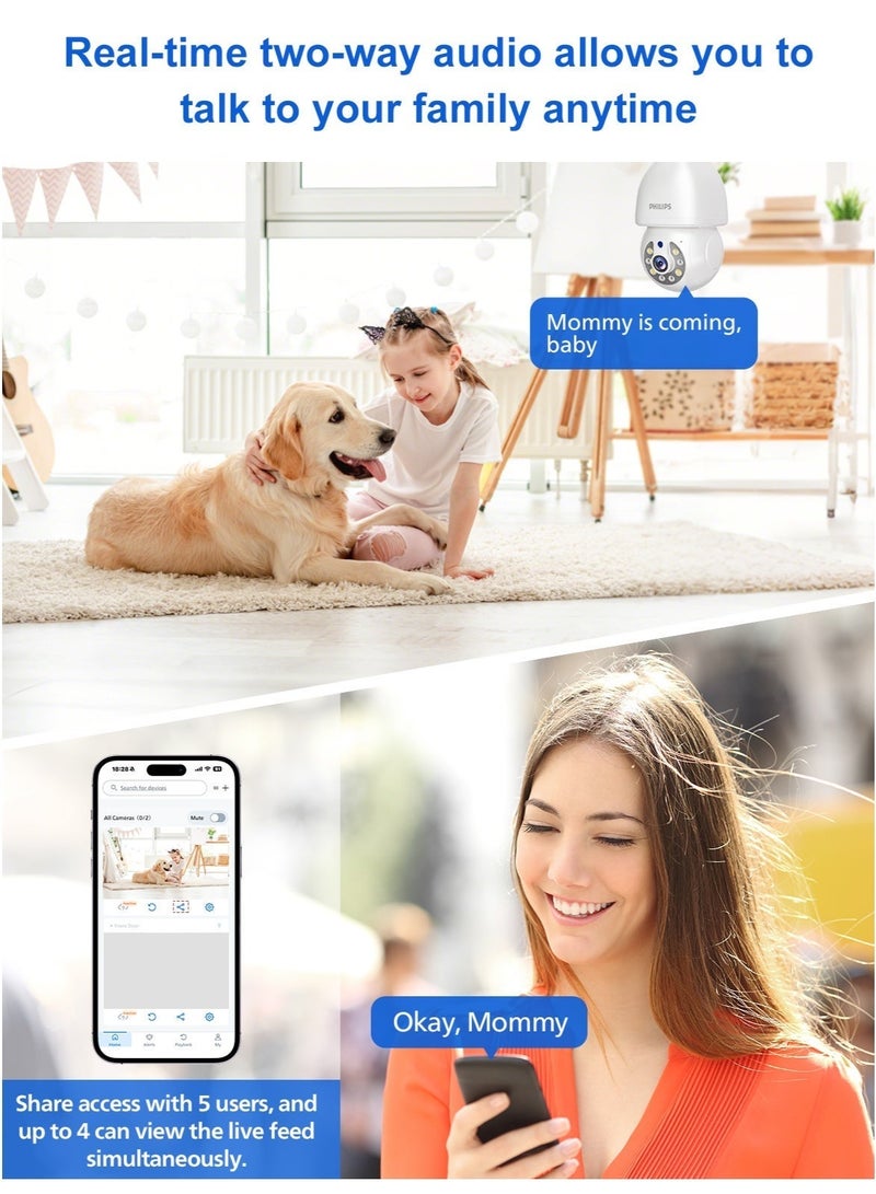 Philips 360° Smart Bulb Camera (with Mounting Base) – Easy Installation Indoor & Outdoor Security Camera, Full Color Night Vision, Smart Motion Alerts, Two-Way Audio, Cloud & TF Card Storage up to 128GB, AI Image Enhancement, 1080P Video Enhanced to 2K-Like Detail - Image 2